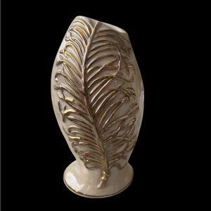 Elegant Cream and Gold Leaf Vase